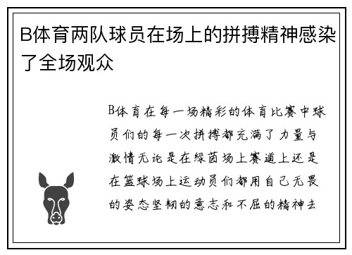 B体育两队球员在场上的拼搏精神感染了全场观众