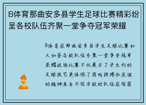 B体育那曲安多县学生足球比赛精彩纷呈各校队伍齐聚一堂争夺冠军荣耀